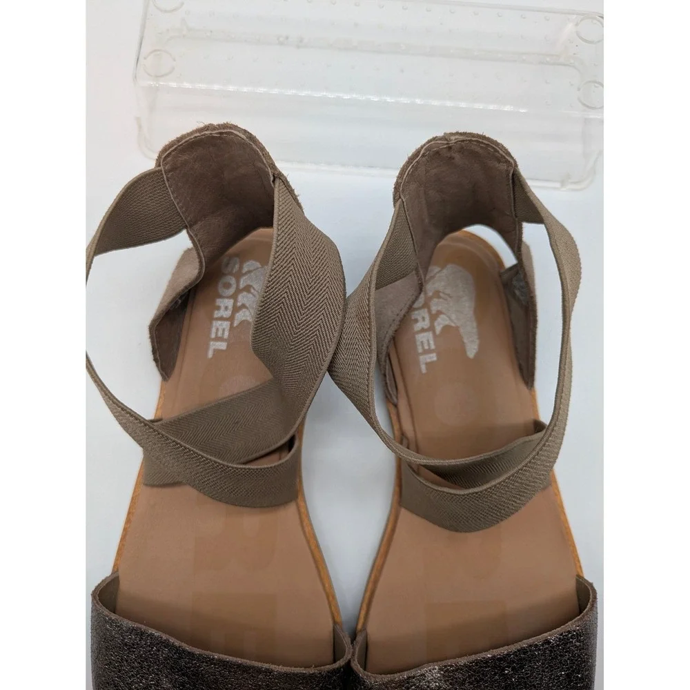 Sorel Ella II Crisscross Sandals Women's Size 9.5 Taupe Metallic Elastic